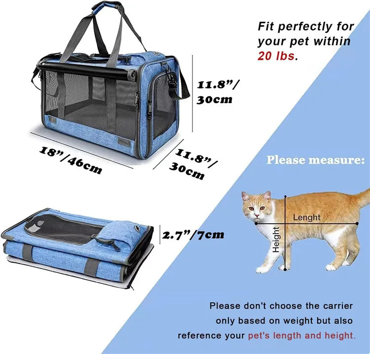 OEM Foldable Luxury Dog Travel Bag Oxford Material Airline Approved for Small Animals Adjustable Car Outdoor Pet Carrier for Cat