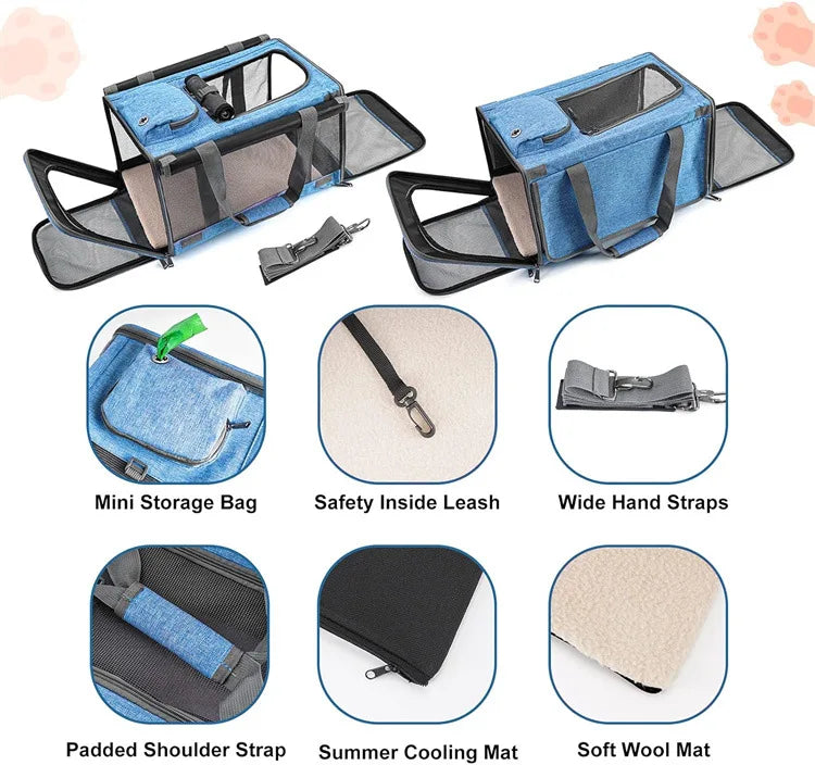 OEM Foldable Luxury Dog Travel Bag Oxford Material Airline Approved for Small Animals Adjustable Car Outdoor Pet Carrier for Cat