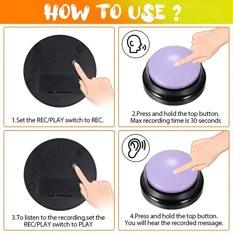 Recordable Dog Talking Button Toy – Interactive Voice Training Pet Toy