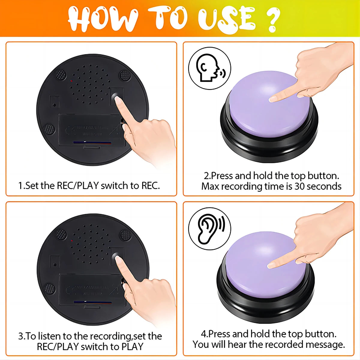 Recordable Pet Talking Buttons – Dog Voice Training Toy, Single, 4-Pack or 8-Pack