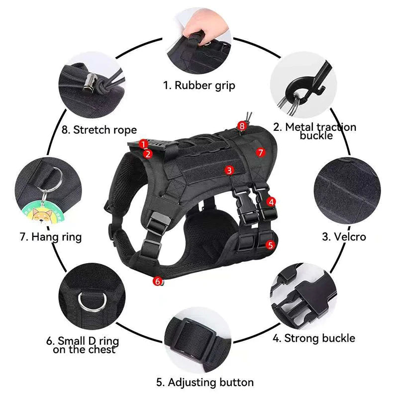 Heavy DutyTactical Leash Set Dog Harness for Large Dog