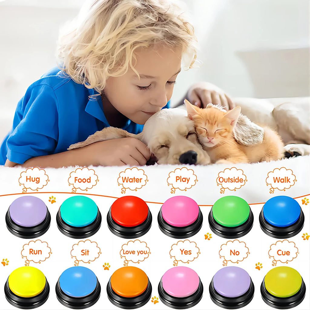 Recordable Pet Talking Buttons – Dog Voice Training Toy, Single, 4-Pack or 8-Pack