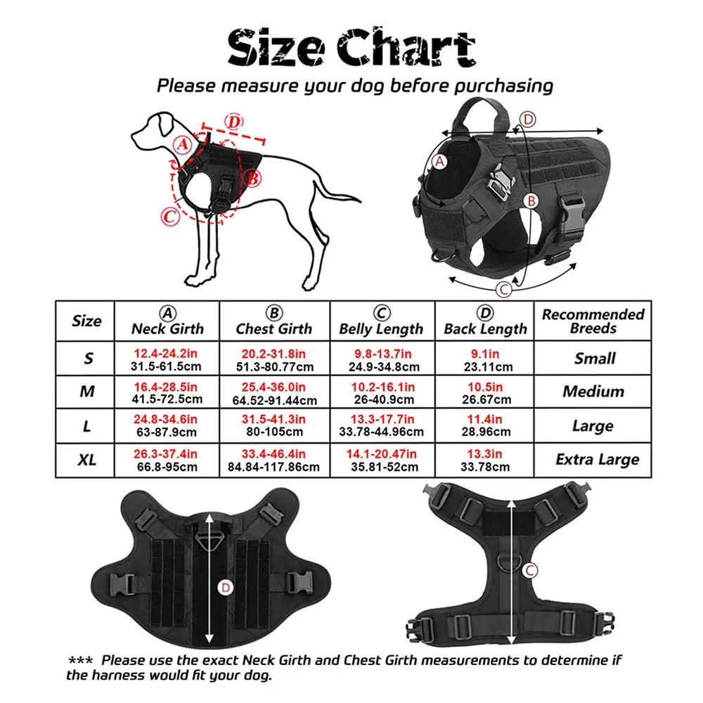 Tactical Dog Harness and Leash Set Service Dog Vest with Control Handle Adjustable Pet Training Harness for Dogs Walking